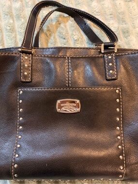 Michael Kors Black Leather Tote with Studded Front Pocket